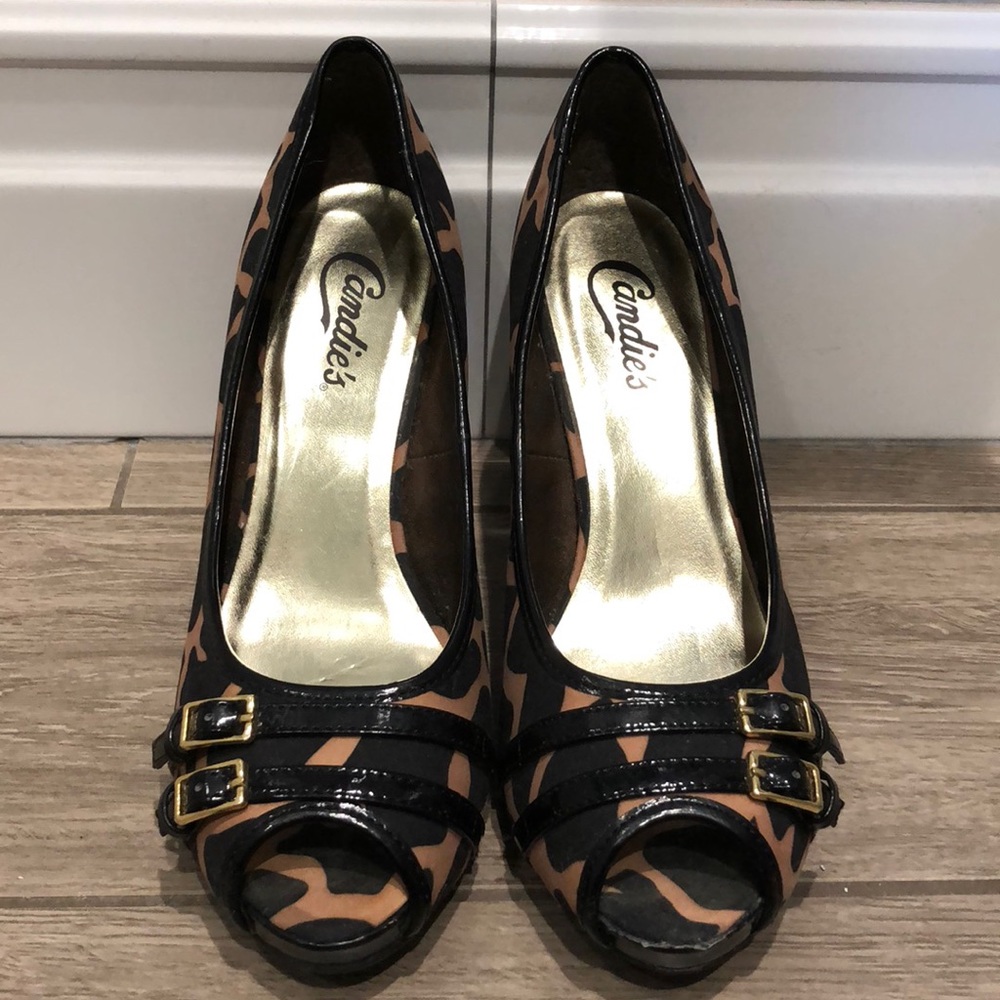Animal print candies peeptoe heels